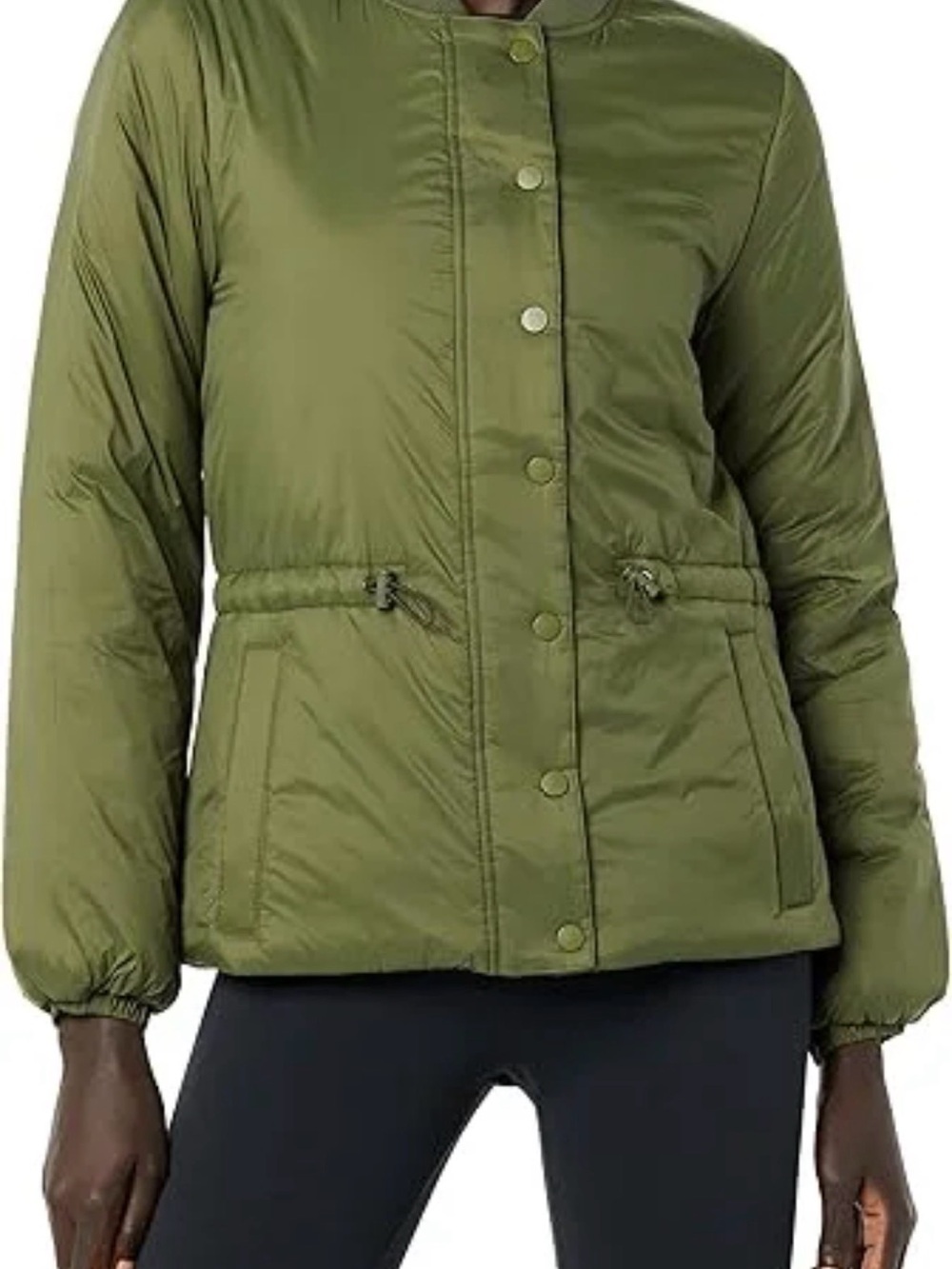 Amazon Essentials Olive Green Snap-Front Puffer Jacket